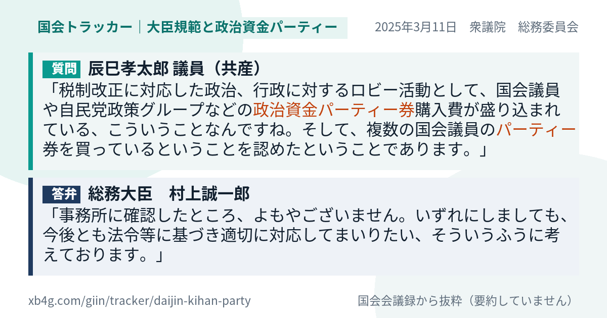 質問と答弁のカード