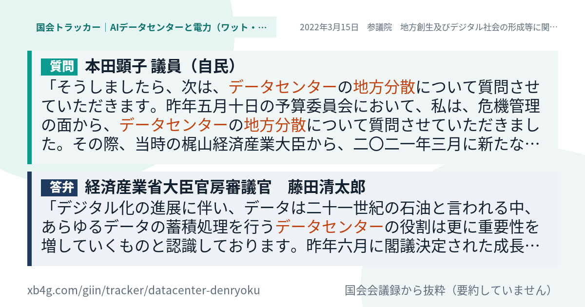 質問と答弁のカード