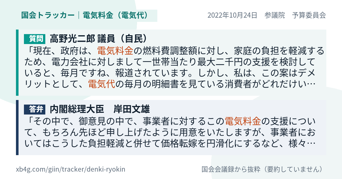 質問と答弁のカード