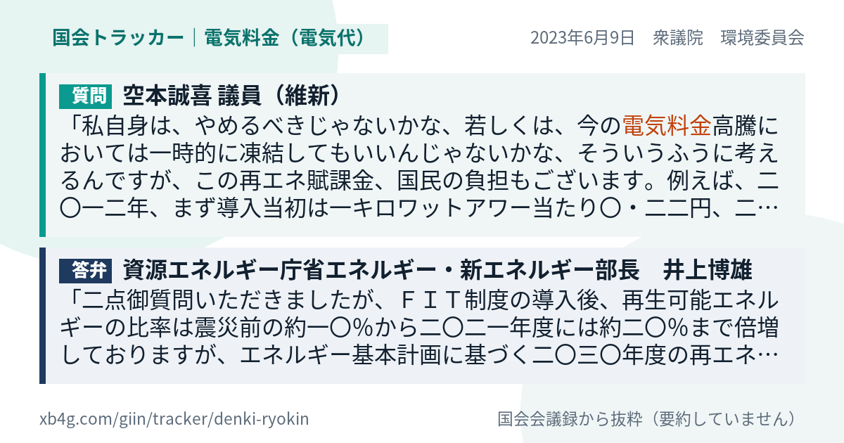 質問と答弁のカード