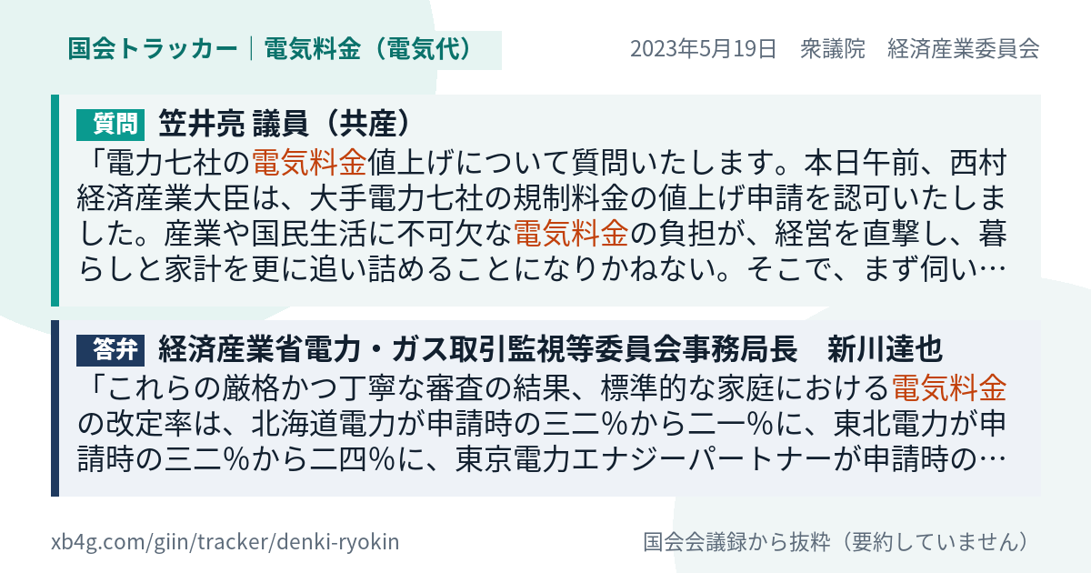 質問と答弁のカード