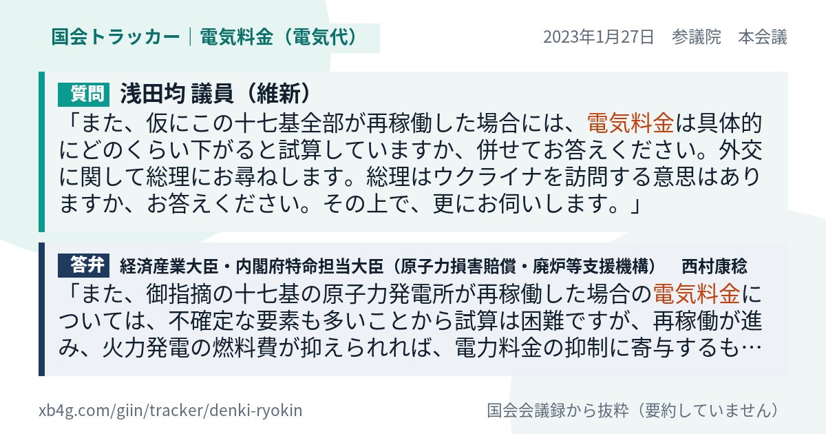 質問と答弁のカード