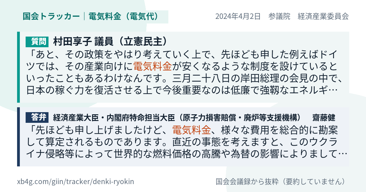 質問と答弁のカード