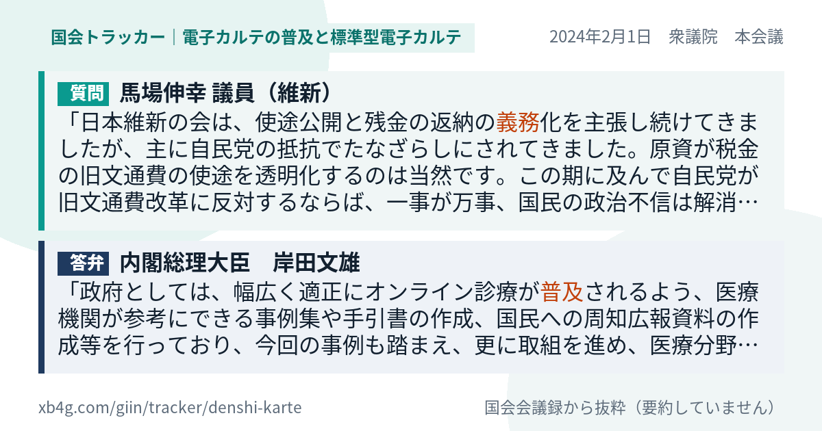 質問と答弁のカード