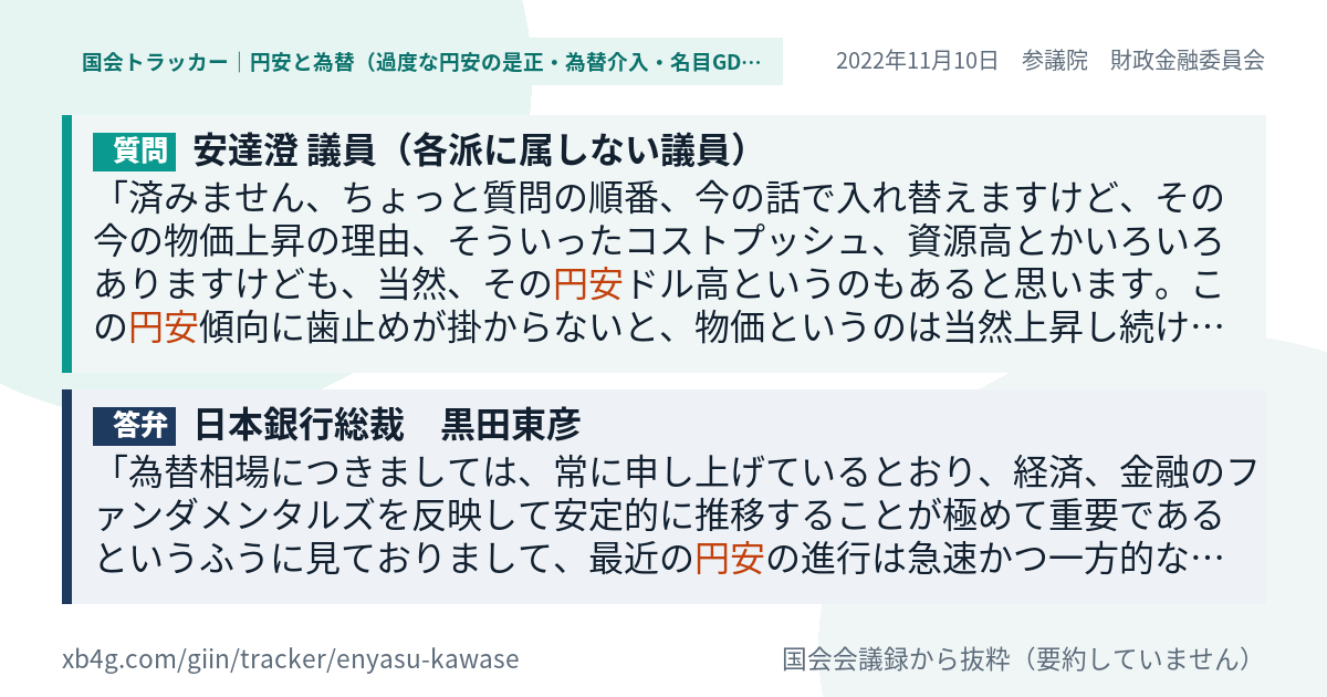 質問と答弁のカード