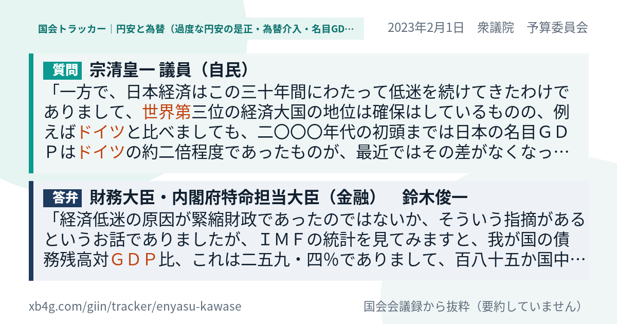 質問と答弁のカード