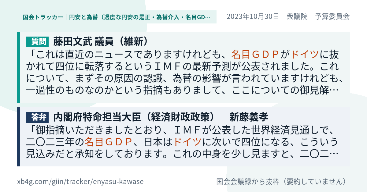 質問と答弁のカード
