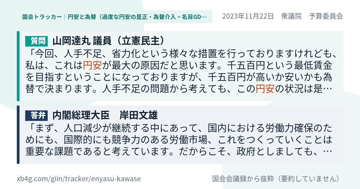 質問と答弁のカード