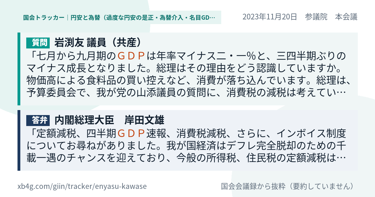 質問と答弁のカード