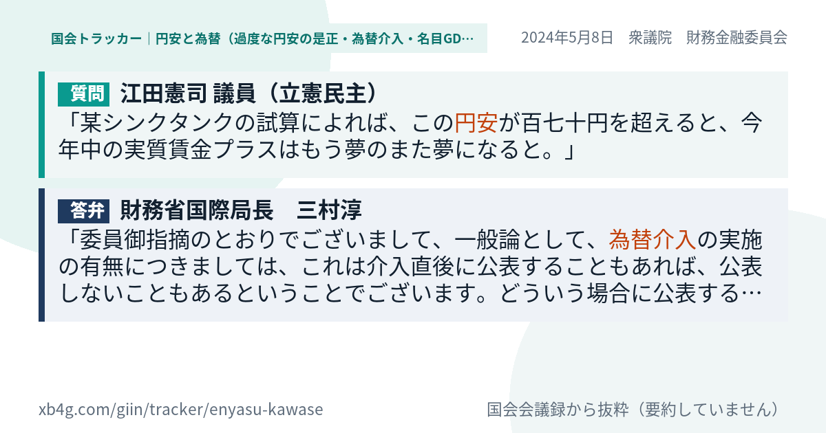 質問と答弁のカード
