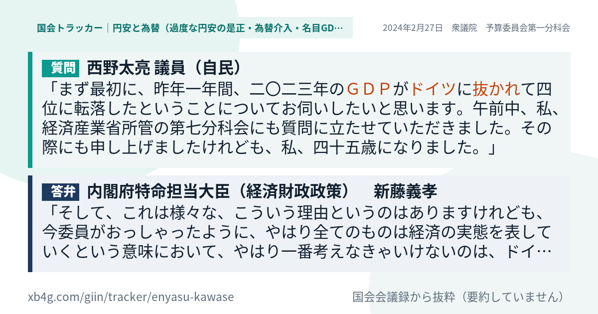 質問と答弁のカード