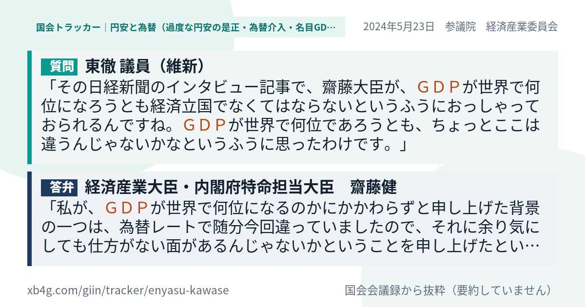 質問と答弁のカード