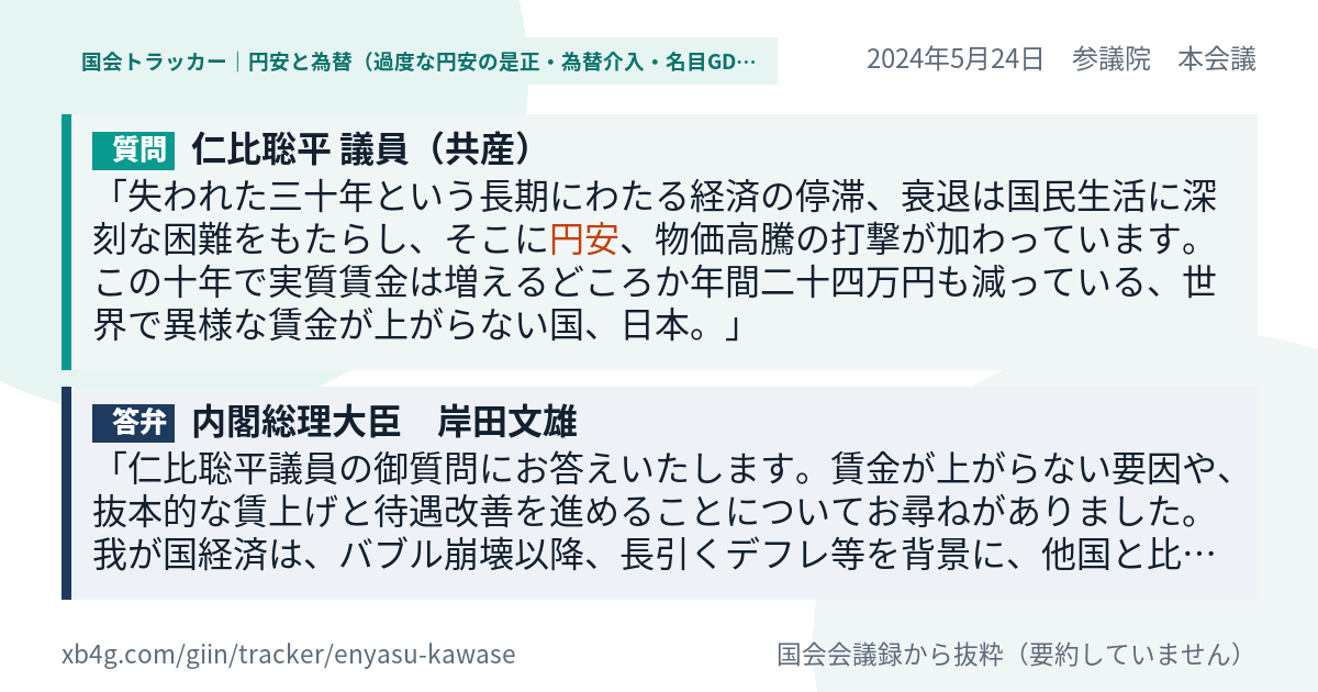 質問と答弁のカード