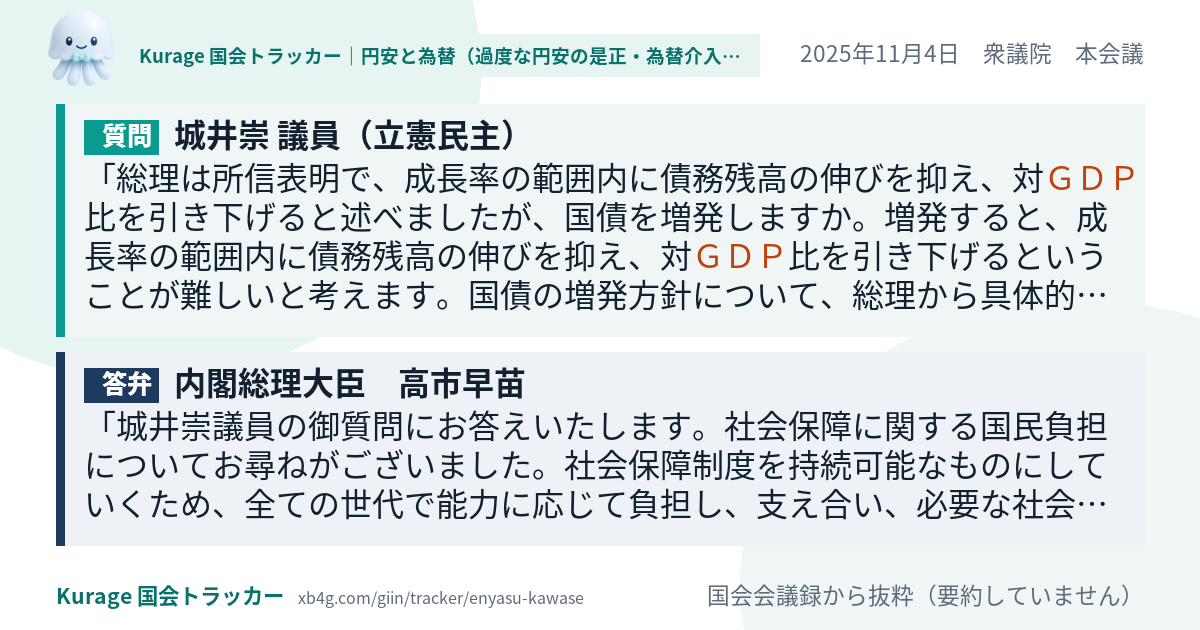 質問と答弁のカード