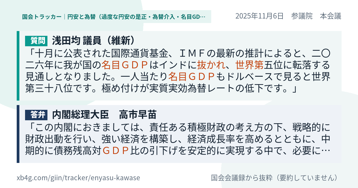 質問と答弁のカード