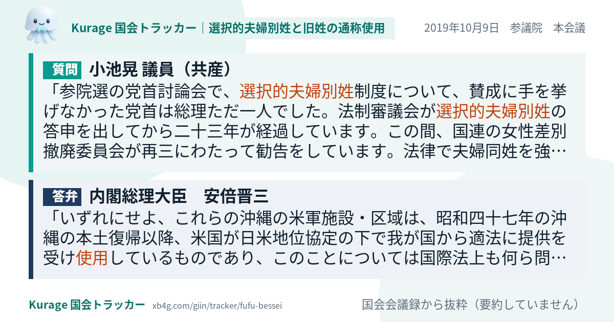 質問と答弁のカード