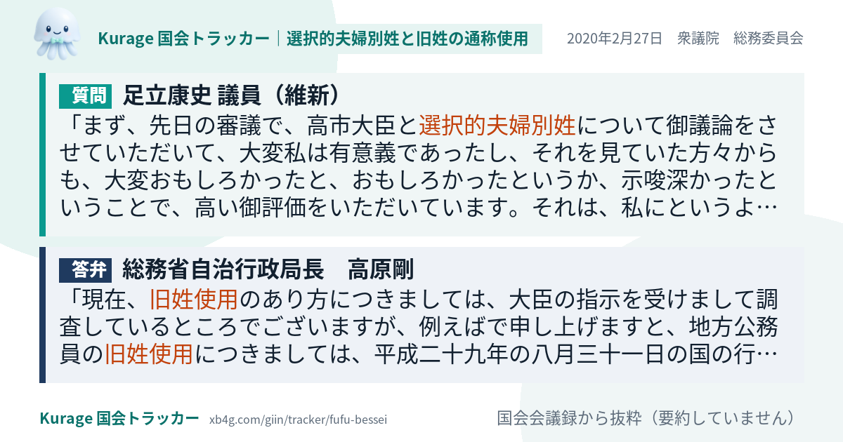 質問と答弁のカード