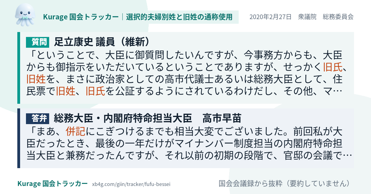 質問と答弁のカード