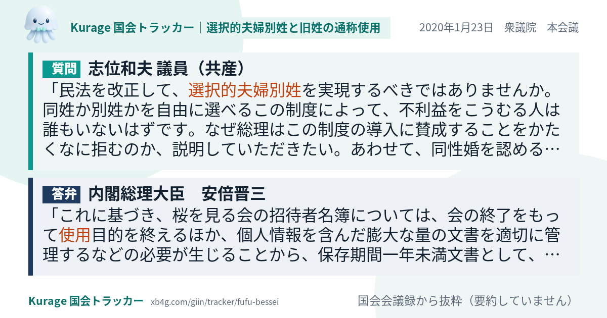 質問と答弁のカード