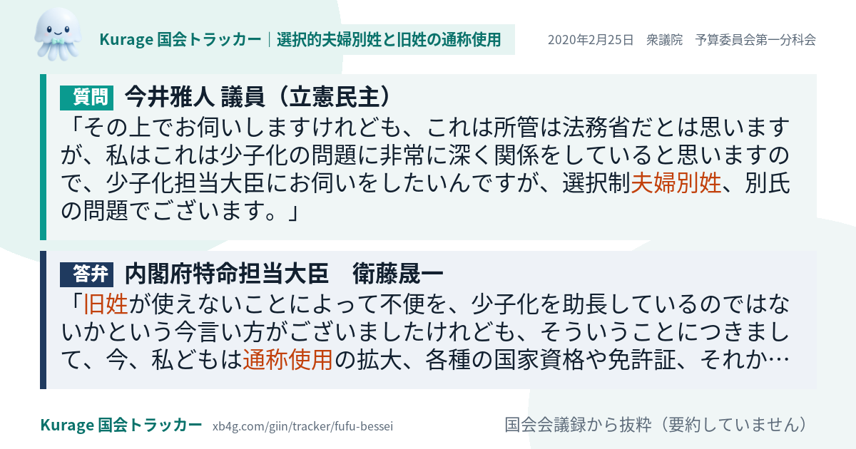 質問と答弁のカード