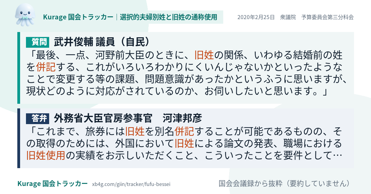 質問と答弁のカード