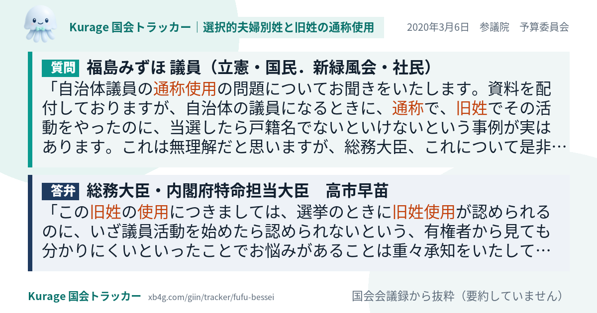 質問と答弁のカード