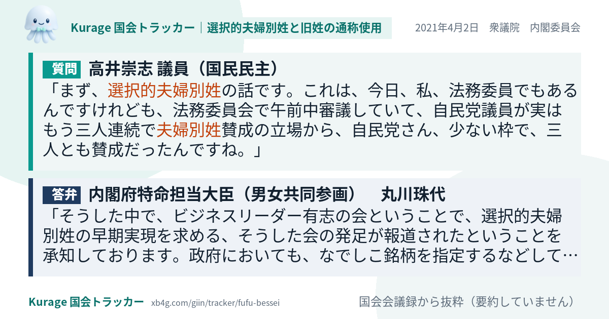 質問と答弁のカード