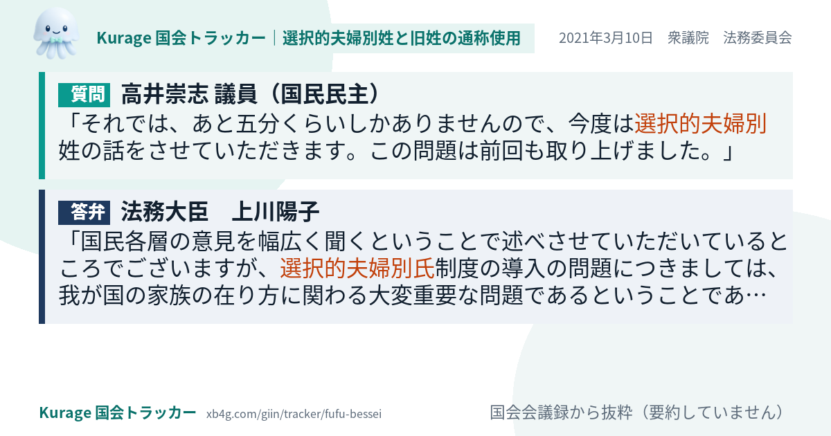 質問と答弁のカード