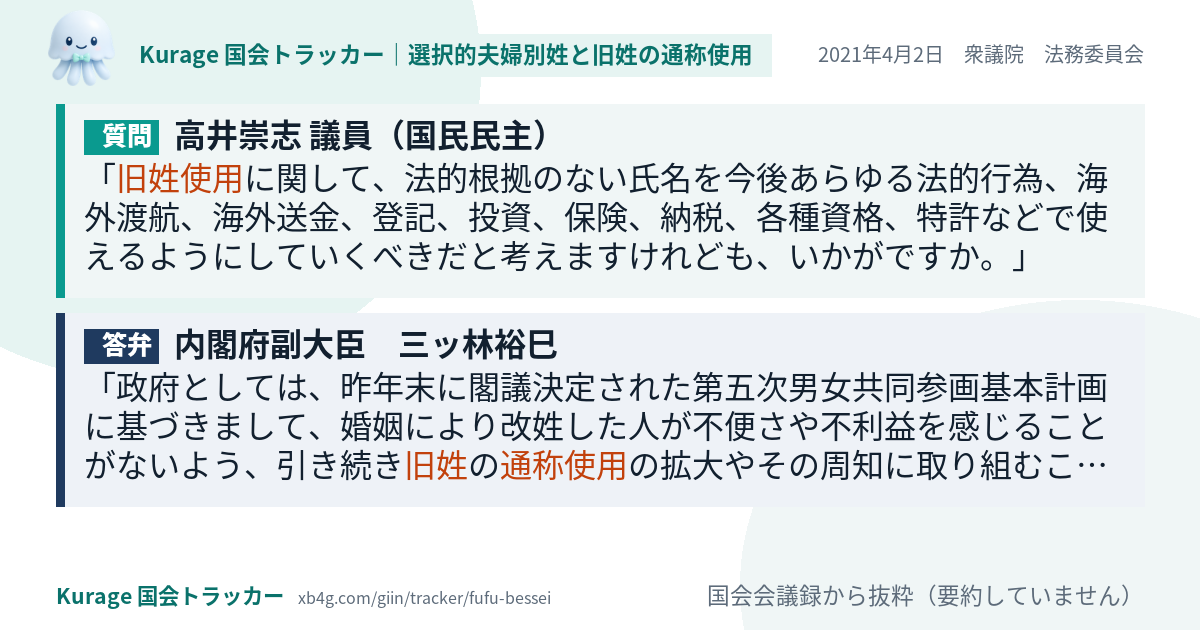 質問と答弁のカード