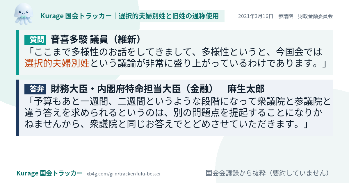 質問と答弁のカード