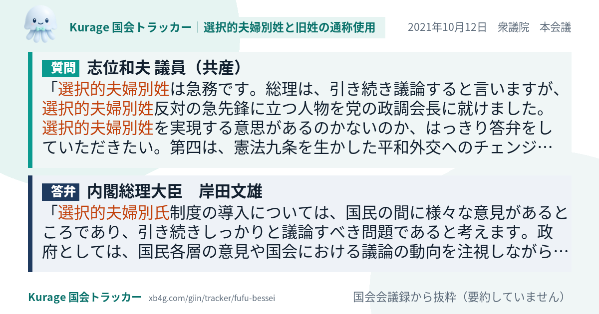 質問と答弁のカード