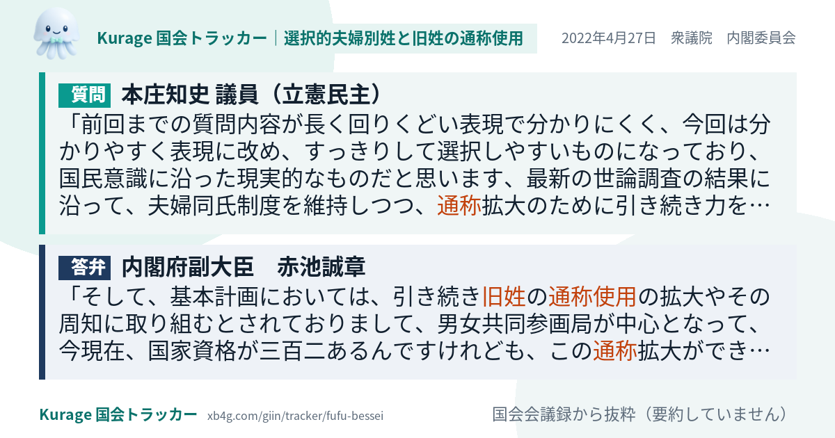 質問と答弁のカード