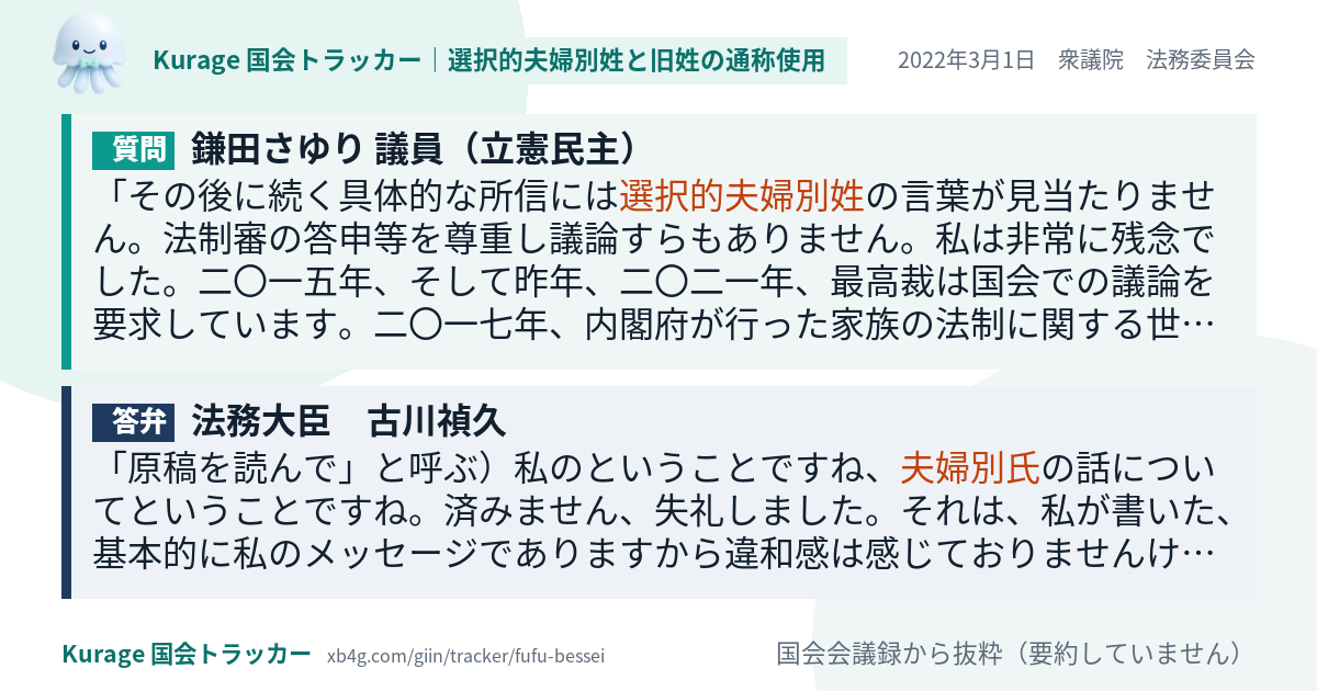 質問と答弁のカード