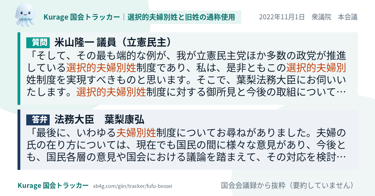 質問と答弁のカード