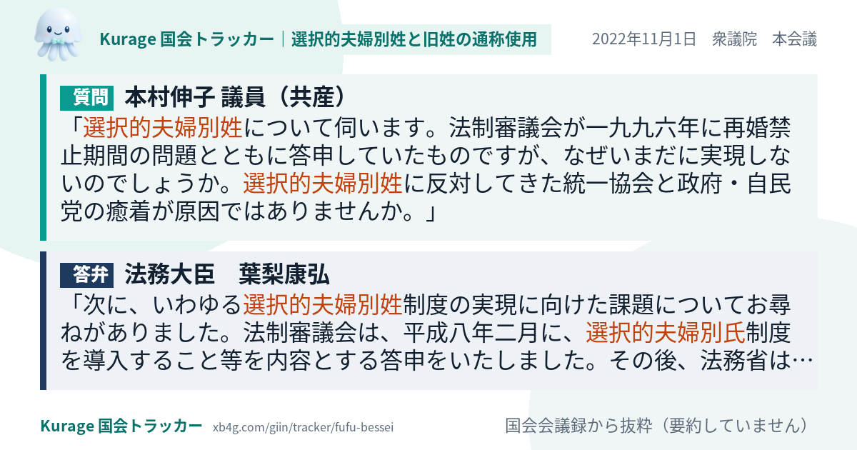 質問と答弁のカード