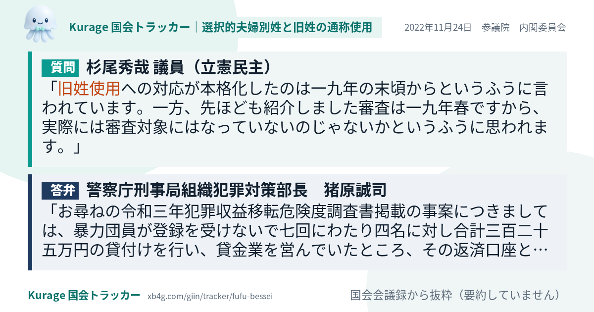 質問と答弁のカード