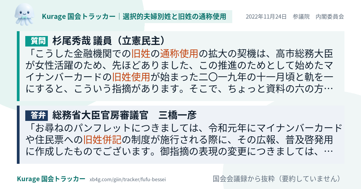 質問と答弁のカード