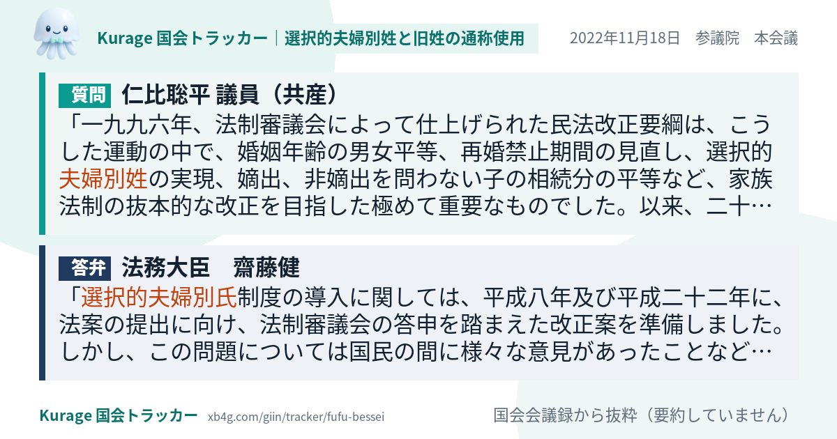 質問と答弁のカード