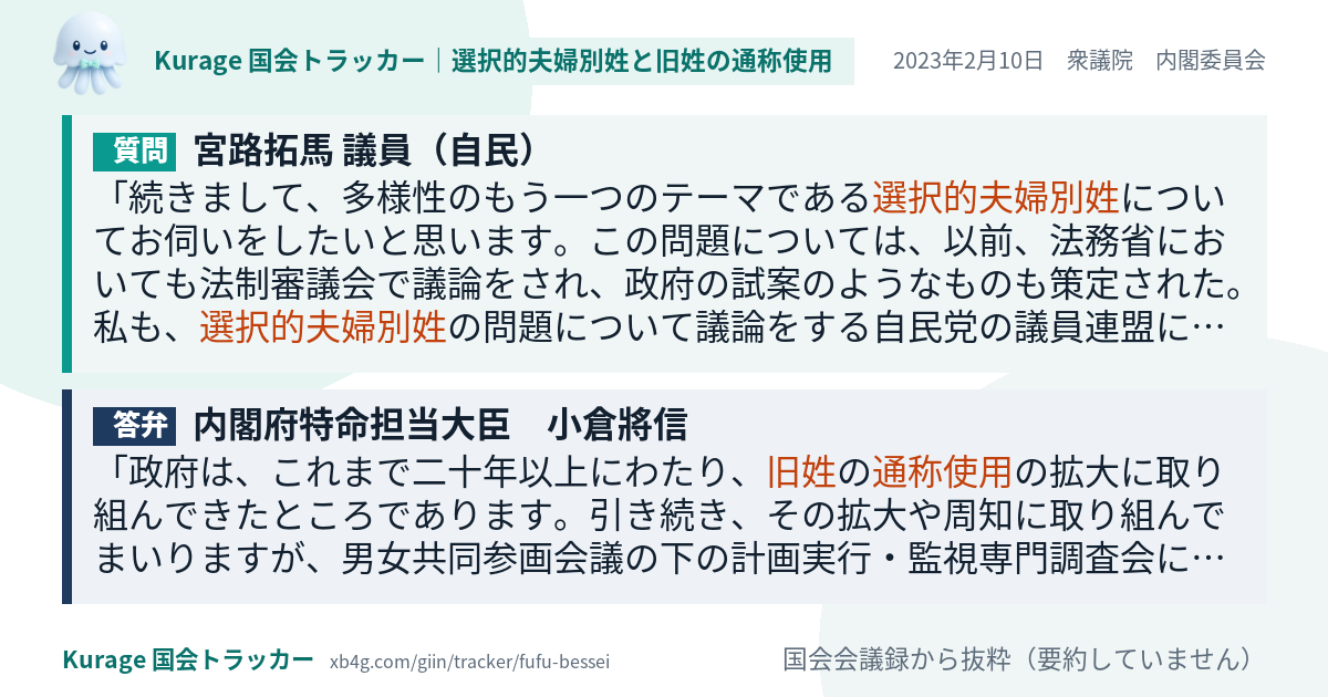 質問と答弁のカード