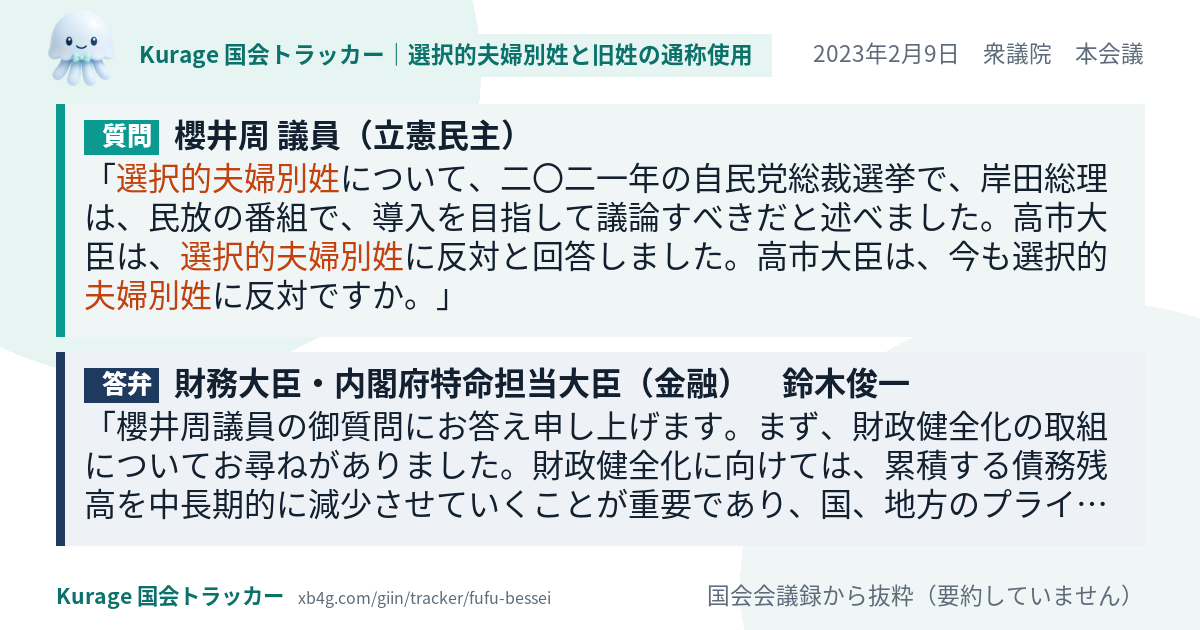 質問と答弁のカード