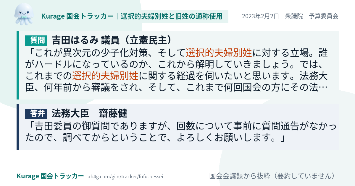 質問と答弁のカード