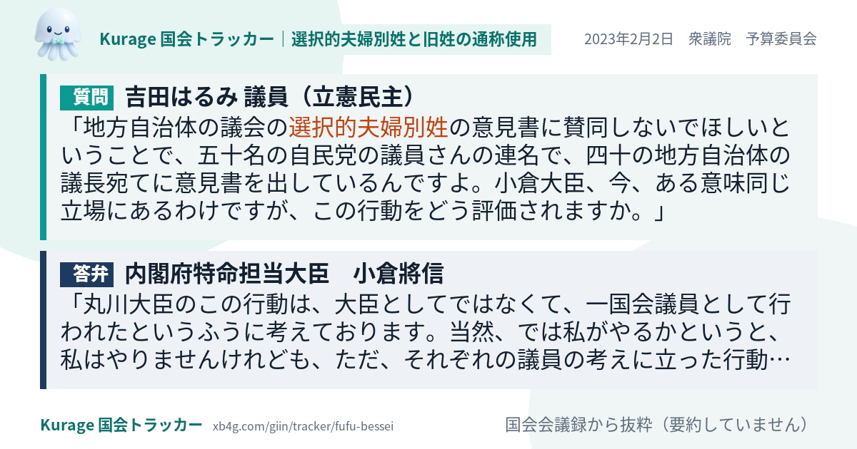質問と答弁のカード
