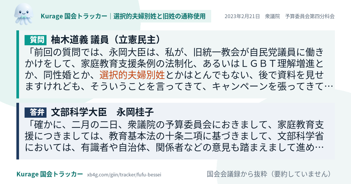 質問と答弁のカード
