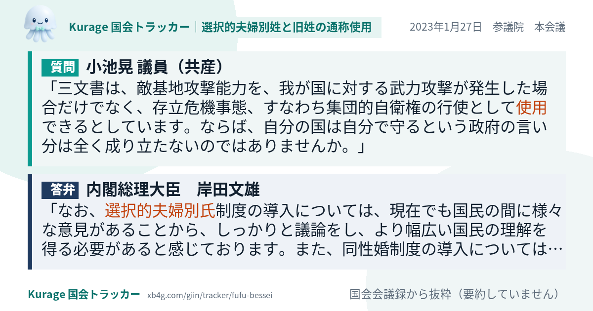 質問と答弁のカード