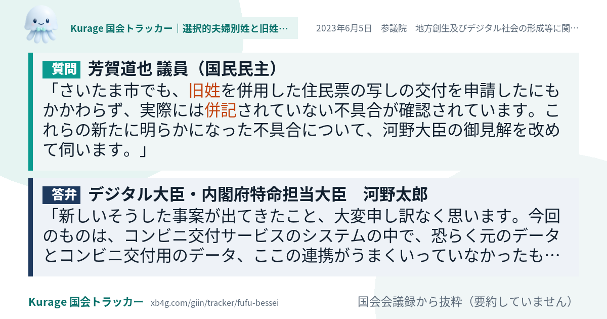 質問と答弁のカード