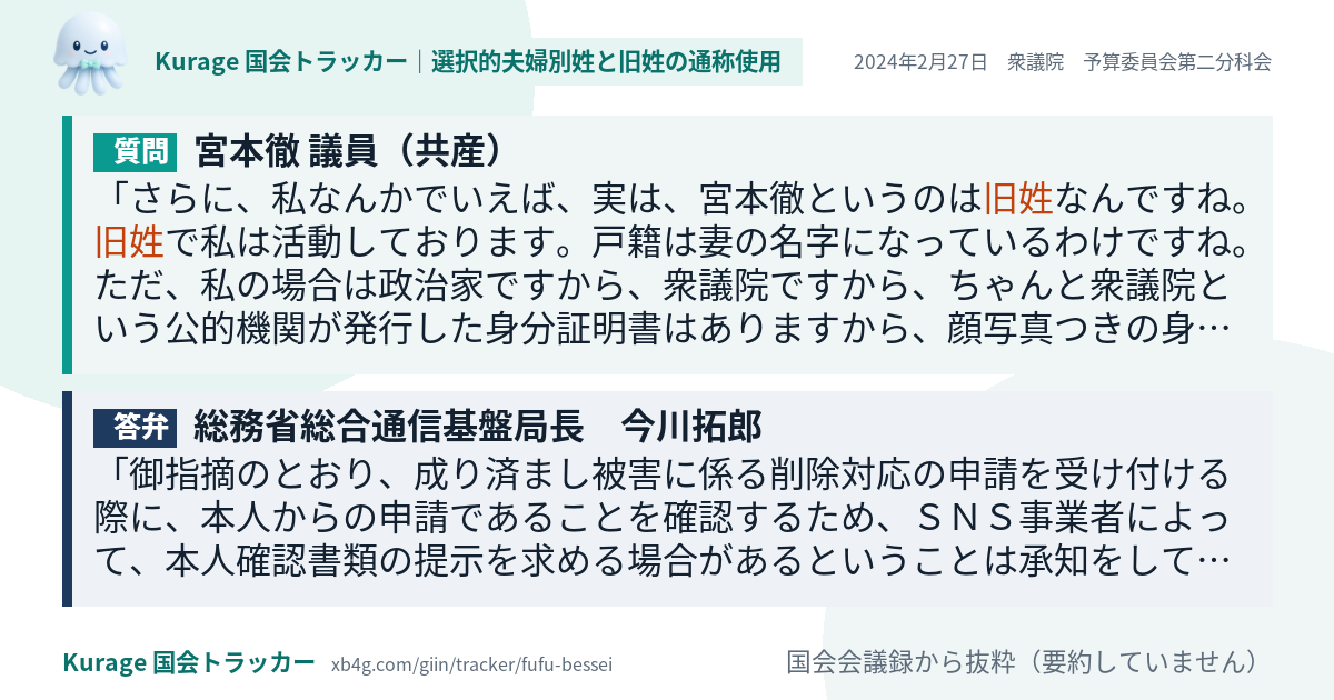 質問と答弁のカード