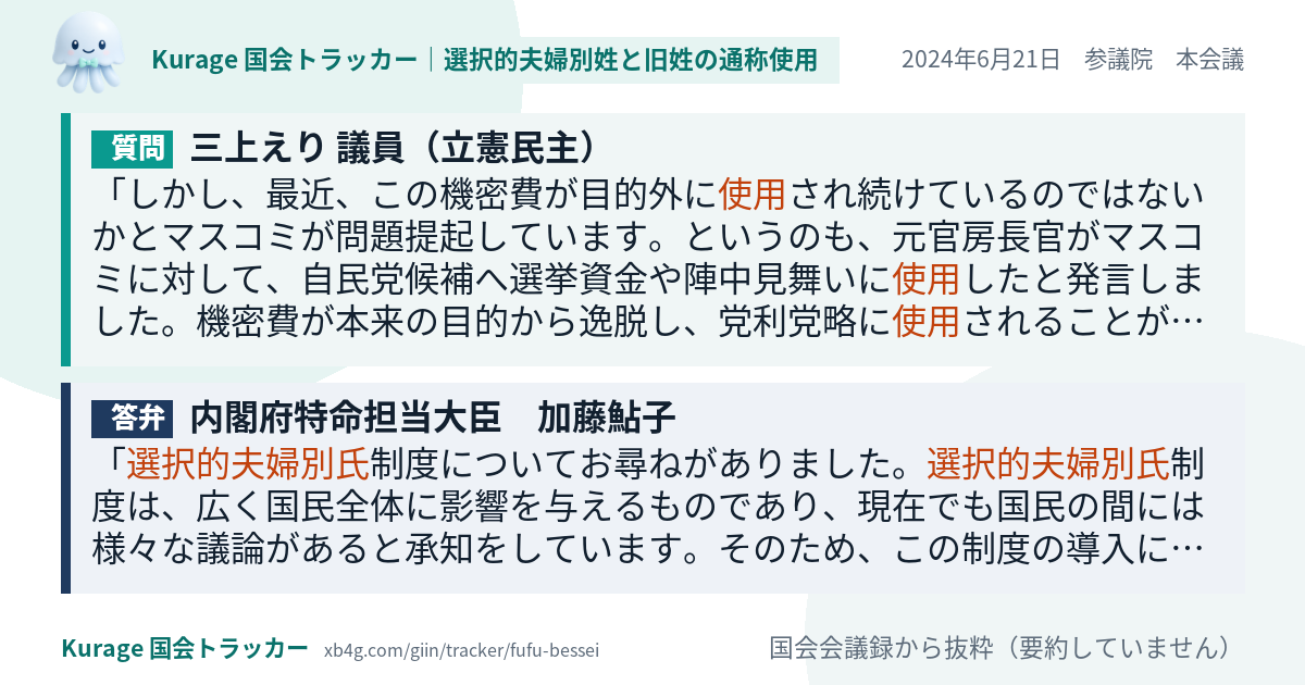 質問と答弁のカード