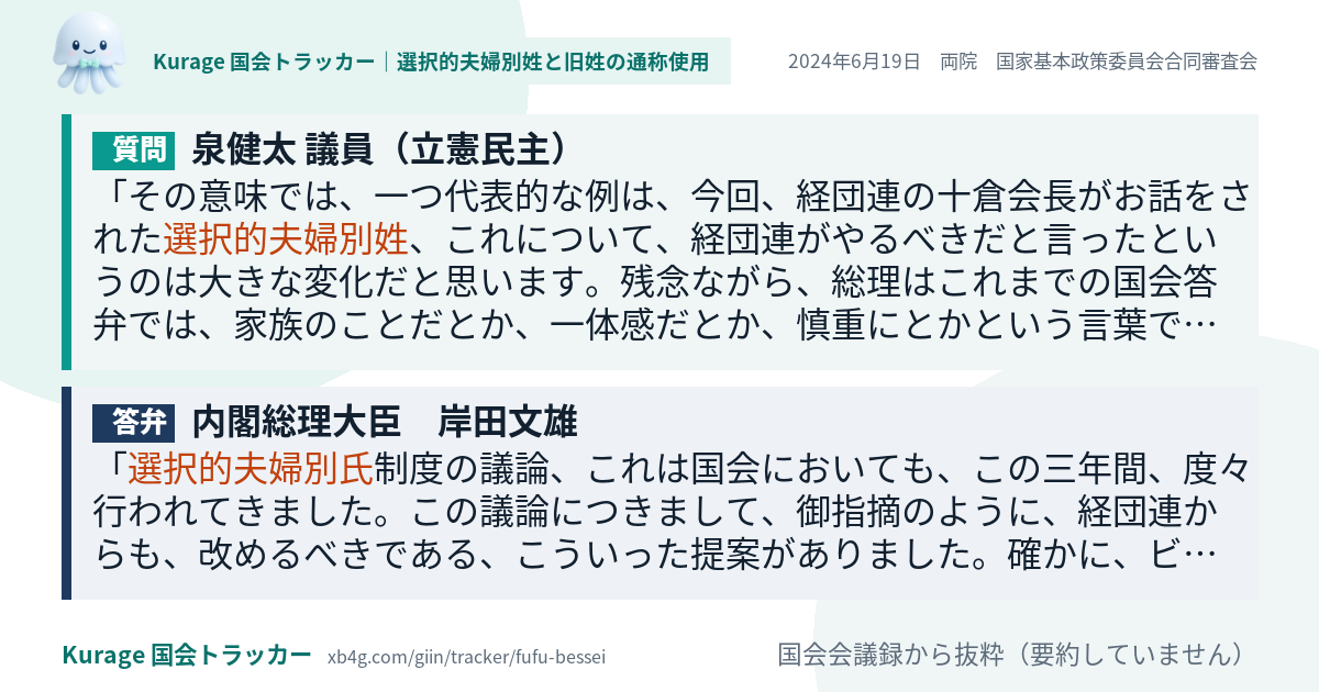 質問と答弁のカード