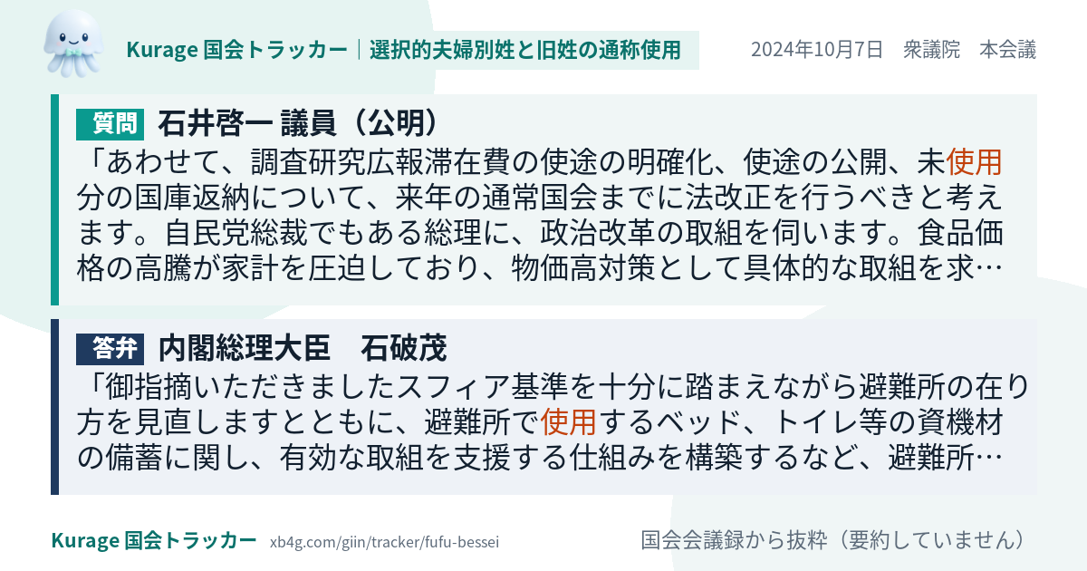 質問と答弁のカード