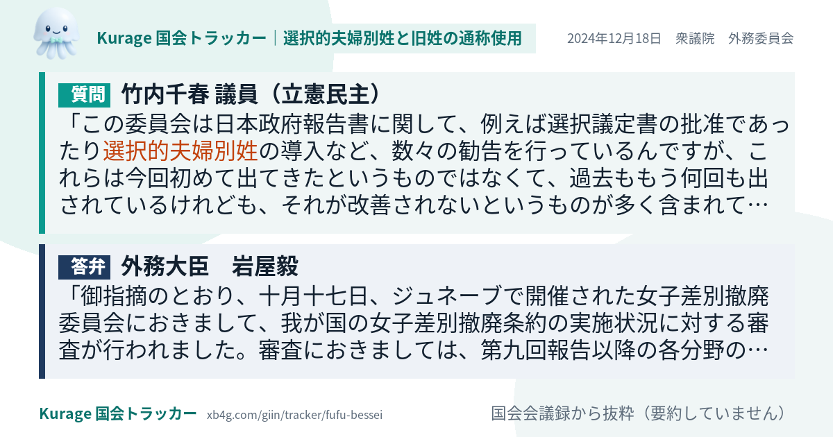 質問と答弁のカード